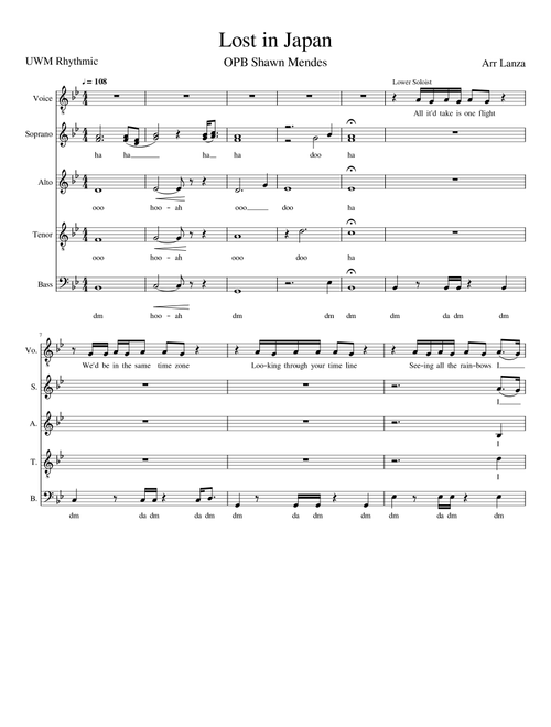 Lost In Japan (Arr. Stephen Lanza) - Shawn Mendes (Choral, SATB)
