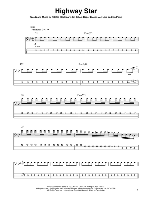Highway Star - Deep Purple (Bass Tab)
