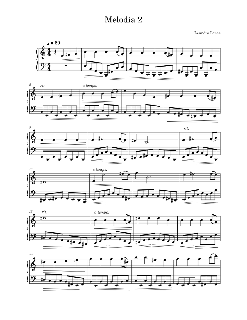 Melodía 2 Sheet music for Piano (Solo) Easy | Musescore.com