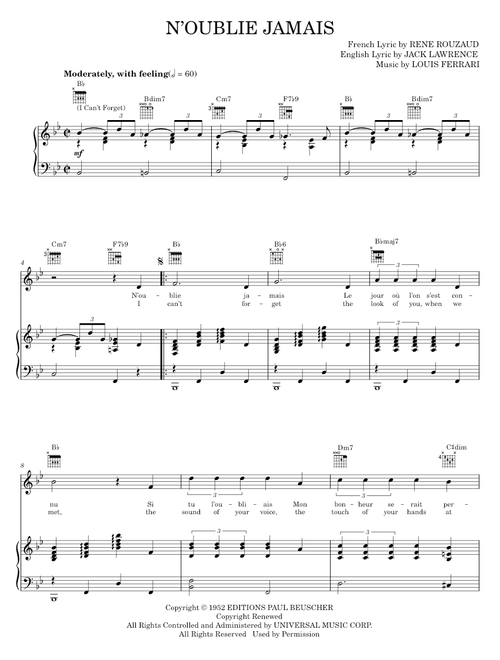 N'oublie Jamais (I Can't Forget) - Frank Churchill, Jack Lawrence (Piano-Vocal-Guitar)