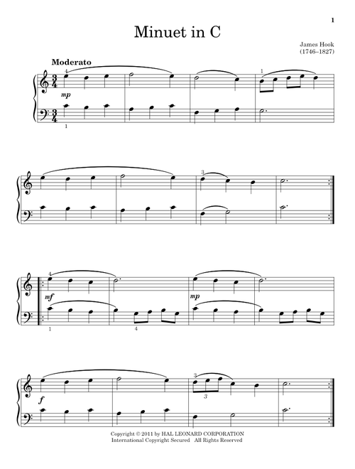 Minuet In C (Ed. Jennifer Linn) - James Hook (Educational Piano)