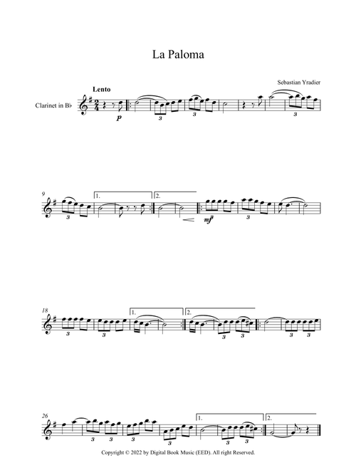 La Paloma - Sebastian Yradier (Clarinet) (Arr. Digital Book Music) (Clarinet Solo)
