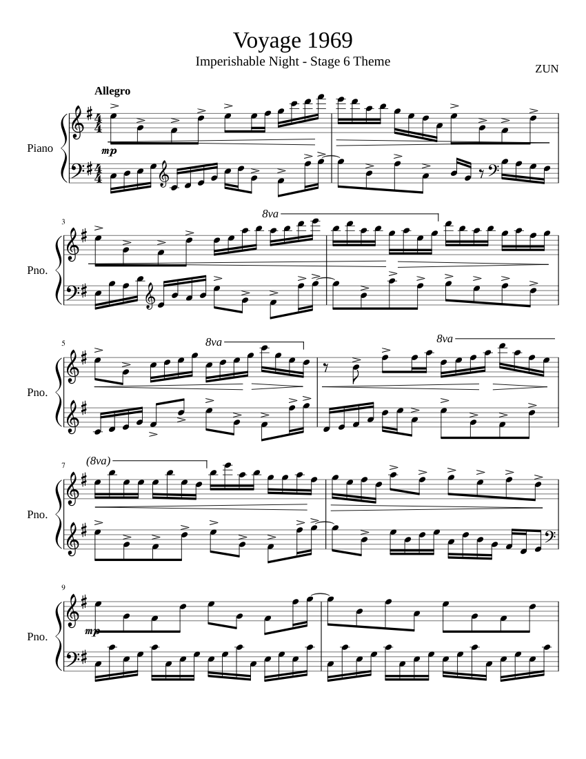 口豪奢 Voyage 1969 – ZUN Sheet music for Piano (Solo) | Musescore.com 和書