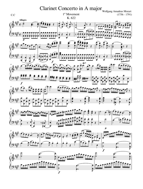 Clarinet Concerto in A major, 1st Movement K.622 – Wolfgang Amadeus Mozart