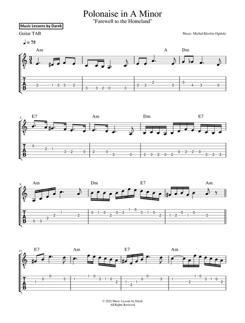 Polonaise in A Minor (GUITAR TAB) "Farewell to the Homeland" [Michał Kleofas Ogiński] (Arr. Darek) - Michal Kleofas Oginski (Easy Guitar with TAB)