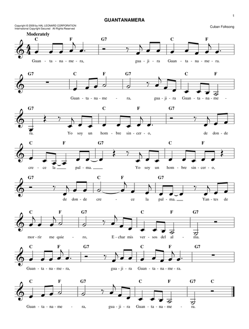 Guantanamera - Cuban Folksong (Easy Lead Sheet - Fake Book)