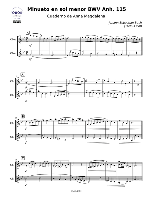 Minueto en sol menor BWV Anh.115 [Cuaderno de Anna Magdalena] – Johann Sebastian Bach