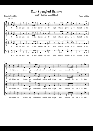 Star Spangled Banner Sheet Music for Soprano, Alto, Tenor, Bass voice ...