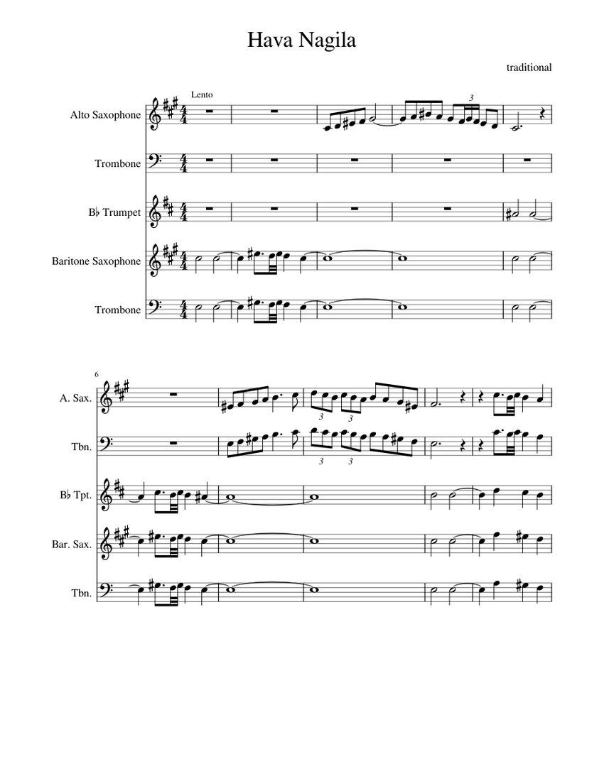 Hava Nagila Sheet music for Trombone, Saxophone alto, Saxophone