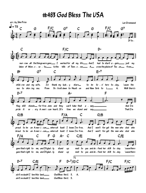 God Bless The Usa (Arr. John Fries) - Gladness Beard Jennings (Piano-Vocal-Guitar (Piano Accompaniment))