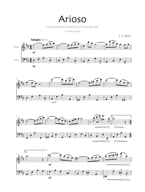 Arioso - Bach (Flute and Cello) (Arr. Robin Hood Editions) - J. S. Bach (Instrumental Duet)
