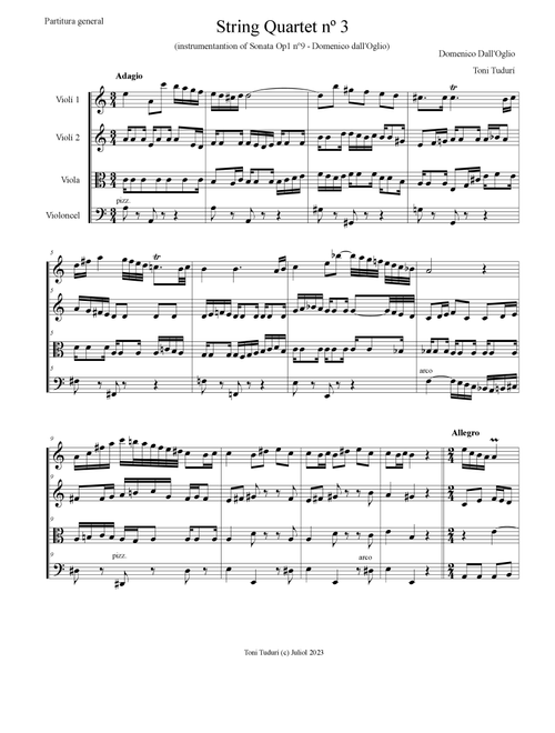 String quartet nº3 (arrangement of Domenico dall'Oglio violin sonata Op.1 nº9) (Arr. Toni Tudurí) (String Quartet)