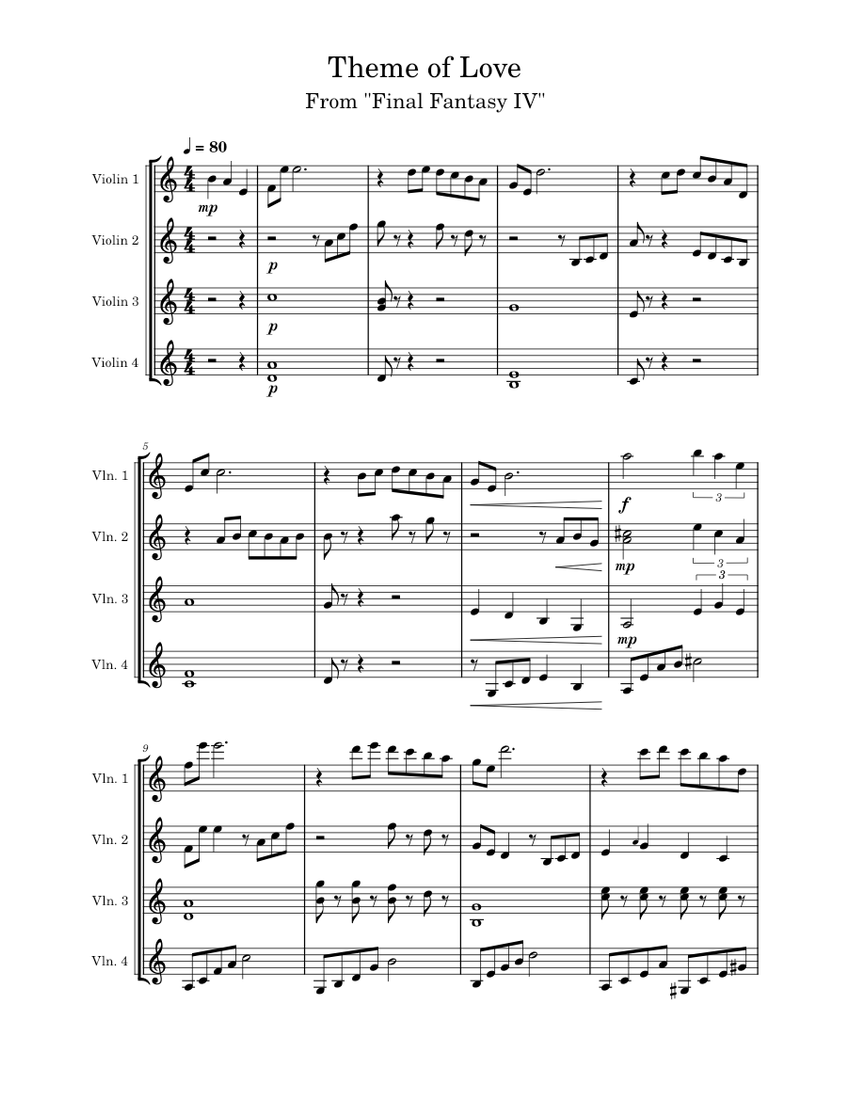 Theme of Love – Nobuo Uematsu Sheet Music for Violin (String
