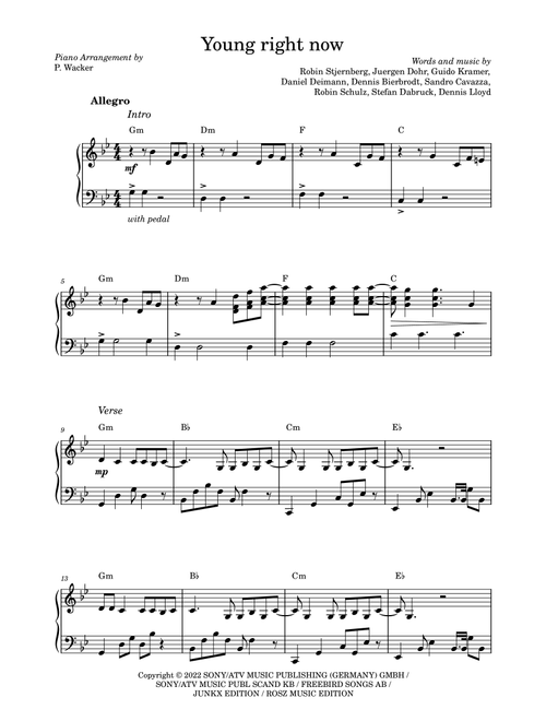 Young Right Now (Arr. P. Wacker) - Robin Schulz & Dennis Lloyd (Piano Solo)