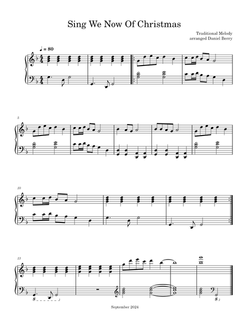 Sing We Now Of Christmas - Intermediate Piano Solo