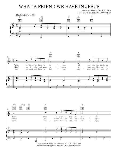 What A Friend We Have In Jesus - Joseph M. Scriven, Mahalia Jackson (Piano-Vocal-Guitar)