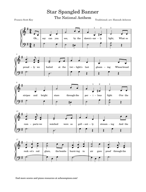 The Star Spangled Banner [EASY PIANO with lyrics]