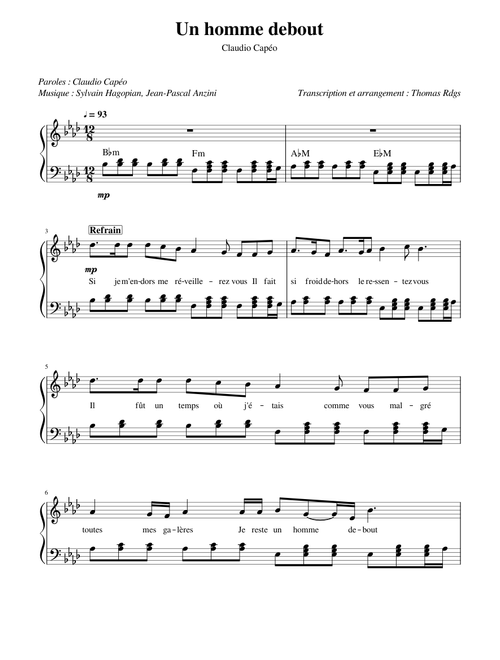 Claudio Capéo - Un homme debout (arrangement piano)
