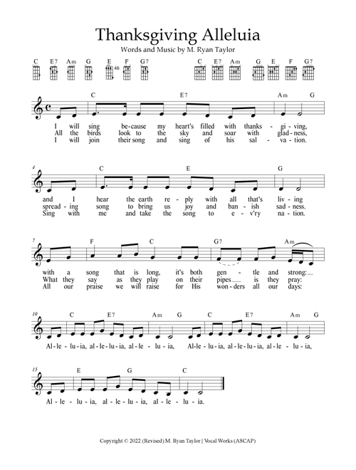Thanksgiving Alleluia (Arr. M. Ryan Taylor) (Ukulele Chords-Lyrics)