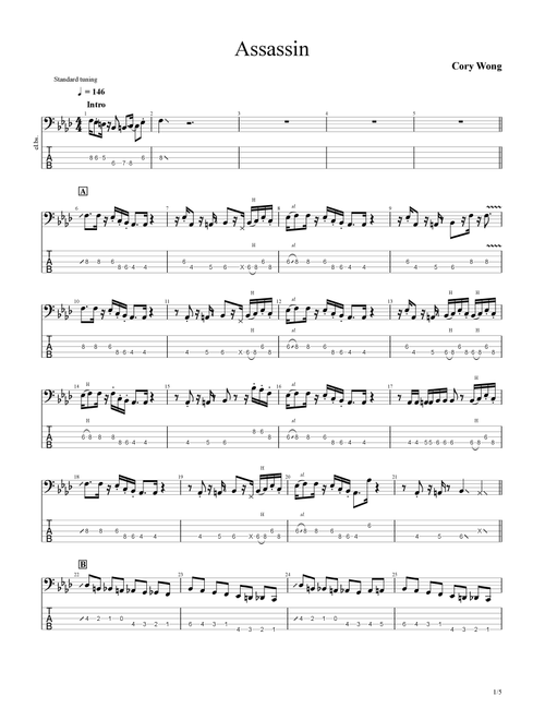 Assassin (Arr. UNSOON) - Cory Wong (Bass Tab)