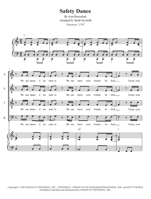 The Safety Dance (Arr. Sarah Jaysmith) - Men Without Hats (Choral, SATB)