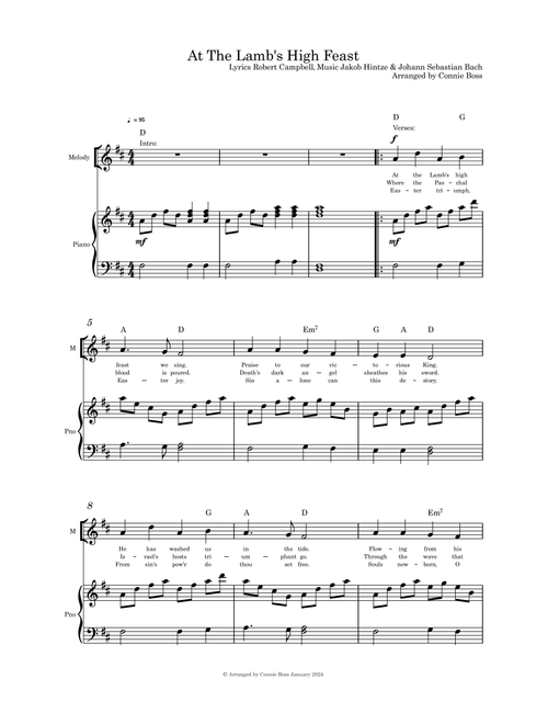 At The Lamb's High Feast solo and piano (Arr. Connie Boss) - Lyrics Robert Campbell, Music Jakob Hintze & Johann Sebastian Bach (Piano-Vocal-Guitar (Piano Accompaniment))