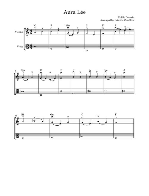 Aura Lee (Arr. Priscilla Carolline) - Traditional (Instrumental Duet)