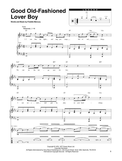 Good Old-Fashioned Lover Boy - Queen (Transcribed Score)