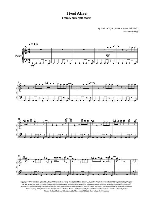 I Feel Alive (Arr. Heisenberg) - Jack Black (Piano Solo)
