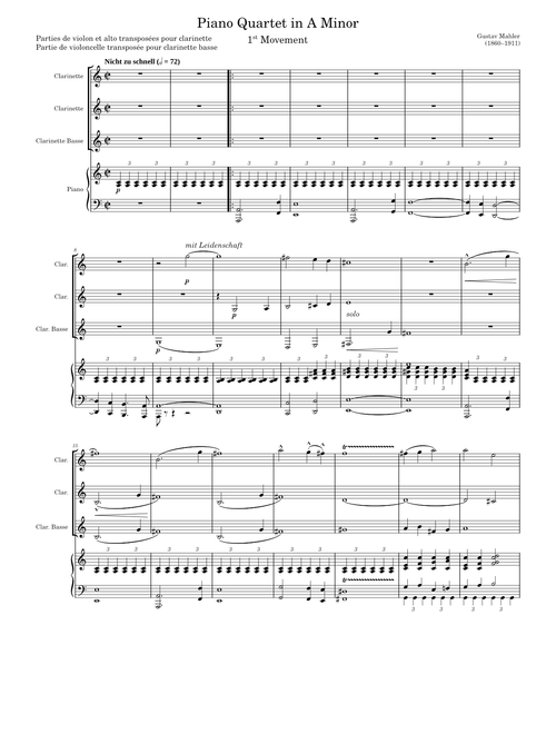 Piano Quartet – Gustav Mahler (arr for clarinets)