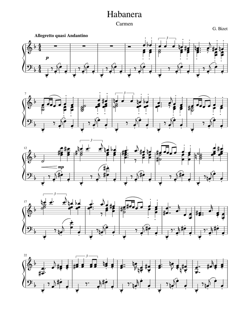 Habanera - Georges Bizet Sheet Music For Piano (Solo) | Musescore.com