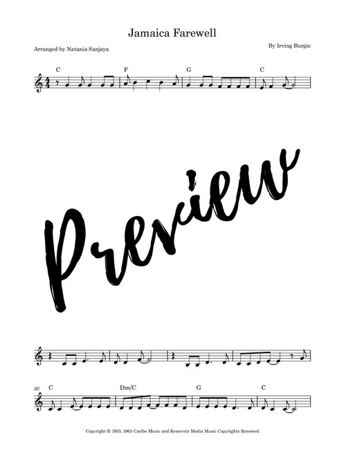 Jamaica Farewell (Arr. Natania Sanjaya) - Harry Belafonte (Lead Sheet - Fake Book)