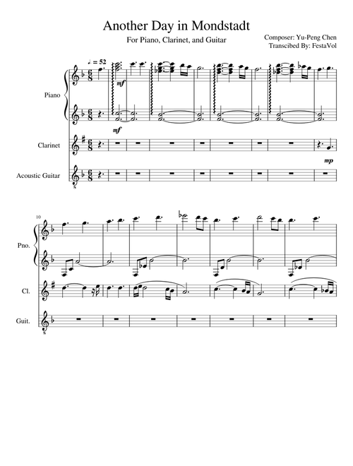 Another Day in Mondstadt - Piano, Clarinet, and Guitar