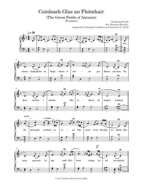 Coinleach Glas an Fhómhair – Traditional Irish Folk Song / Arr. by Susanna Bartsch
