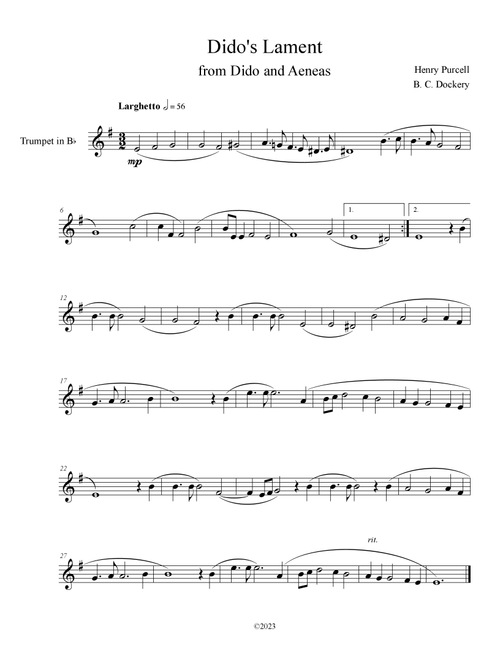 Dido's Lament (Trumpet Solo) (Arr. B. C. Dockery) - Henry Purcell (Trumpet Solo)
