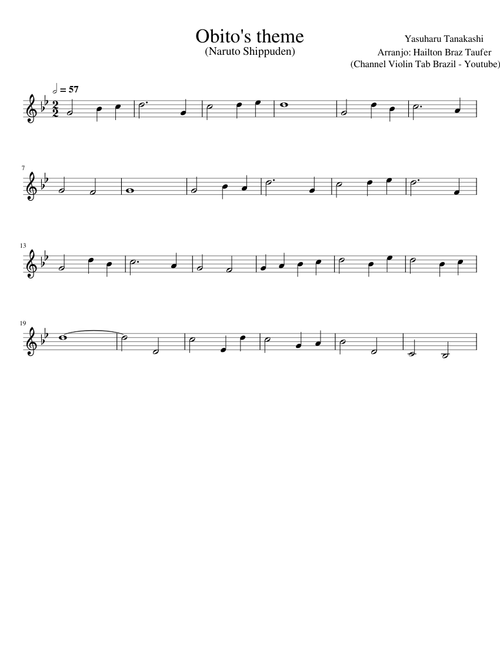 Obito's Theme – Yasuharu Takanashi (Channel Violin Tab Brazil - Youtube)