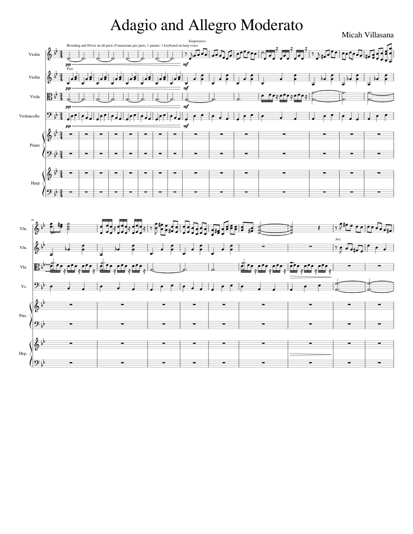 Adagio and Allegro Moderato Sheet music for Piano, Violin, Viola, Cello ...