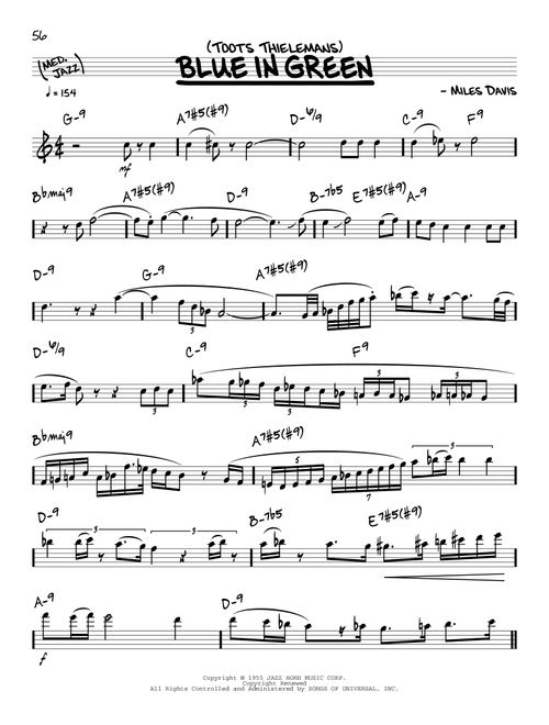 Blue In Green (solo only) - Toots Thielemans (Real Book - Melody-Chords)