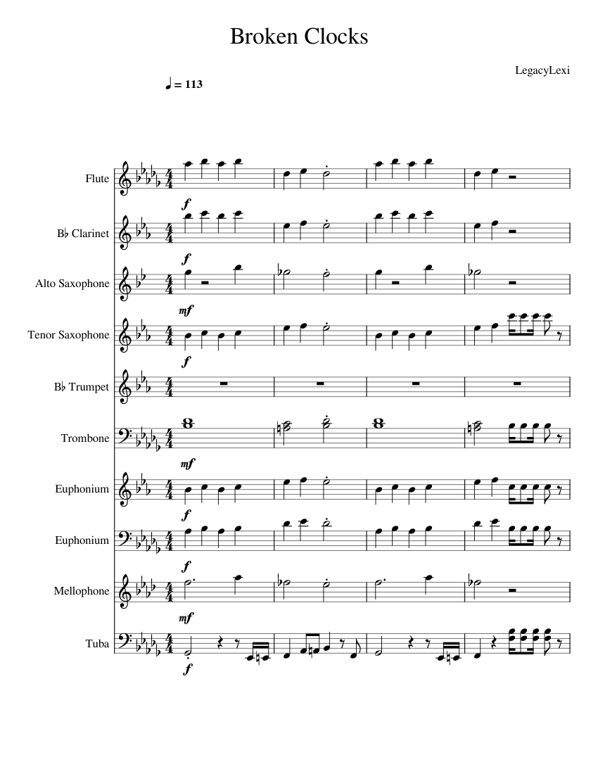 Broken Clocks SZA Sheet music for Trombone, Euphonium, Tuba