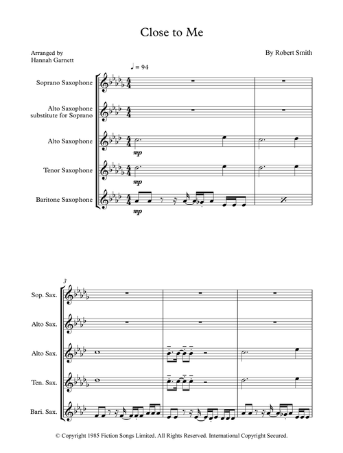 Close To Me (Arr. Hannah Garnett) - The Cure (Woodwind Ensemble)