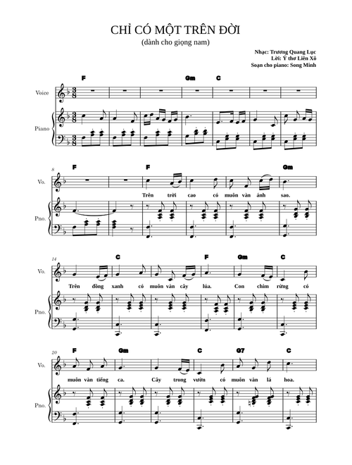 Chỉ Có Một Trên Đời - Trương Quan Lục (for male voice)