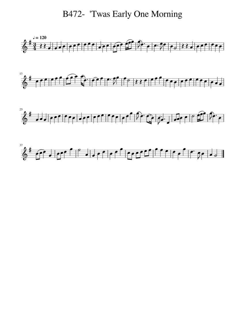 B472 twas early one morning sheet music for piano solo musescore