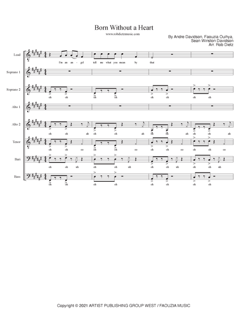 Born Without A Heart (Arr. Rob Dietz) - Sean Winston Davidson, Andre Davidson, Faouzia Ouihya (Choral, SATB divisi)