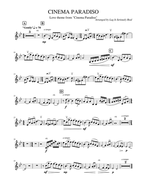 Cinema Paradiso – Ennio Morricone Love Theme from Cinema Paradiso Solo Violin
