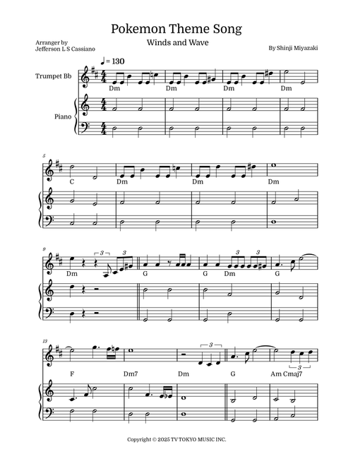 Pokemon (Arr. Jefferson LS Cassiano) - Shinji Miyazaki (Trumpet and Piano)