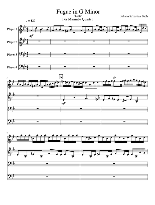 Little fugue in g minor – Johann Sebastian Bach Fugue in G Minor Little for Marimba Quartet