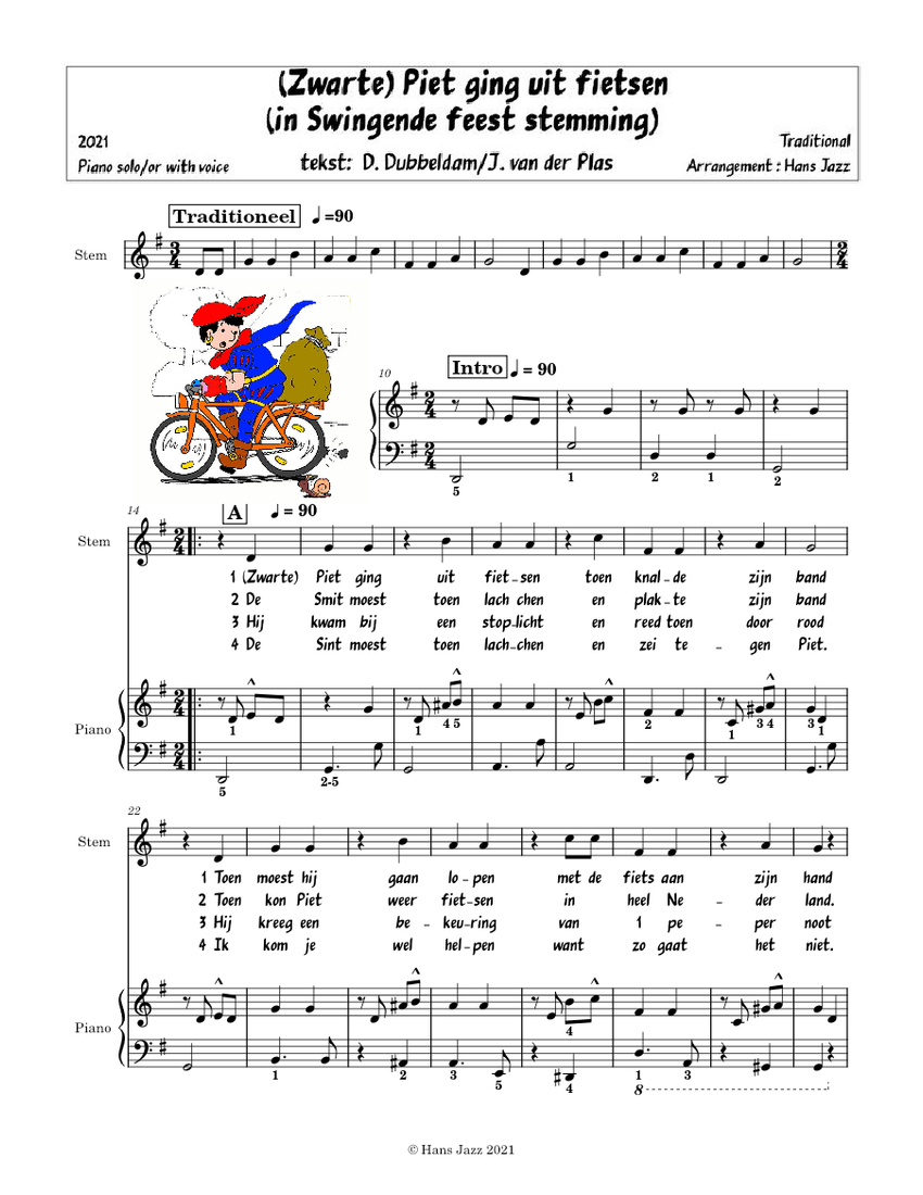 Zwarte Piet ging uit fietsen (in