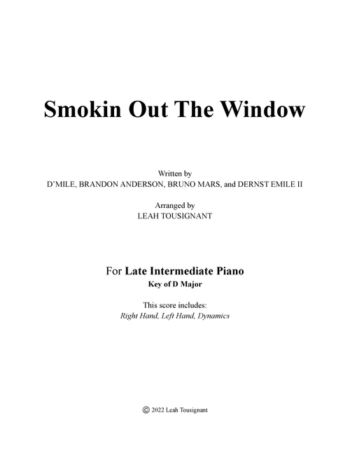 Smokin' Out The Window (Arr. Leah Tousignant) - Bruno Mars, Anderson .paak And Silk Sonic (Piano Solo)