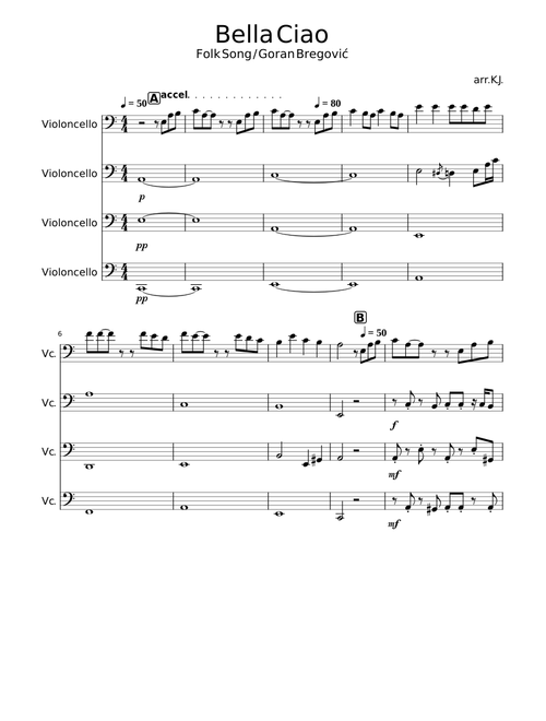 Bella ciao – Goran Bregovic arr. by K.J. for Cello Quartet