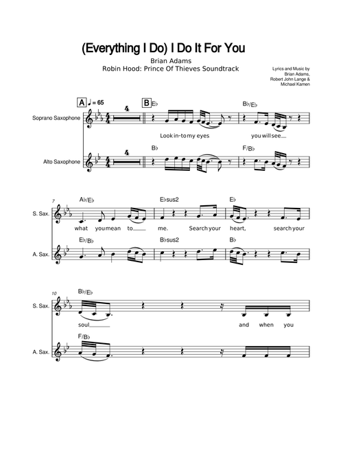 (Everything I Do) I Do It for You – Bryan Adams (Sax Duet)